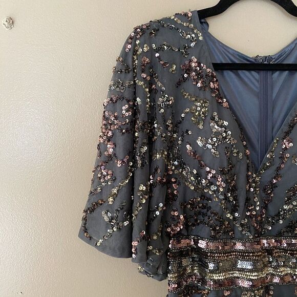 NWT Mac Duggal Charcoal Embellished Flutter Sequin Gown Dress Sz 8 $695 #5439 - Picture 7 of 12